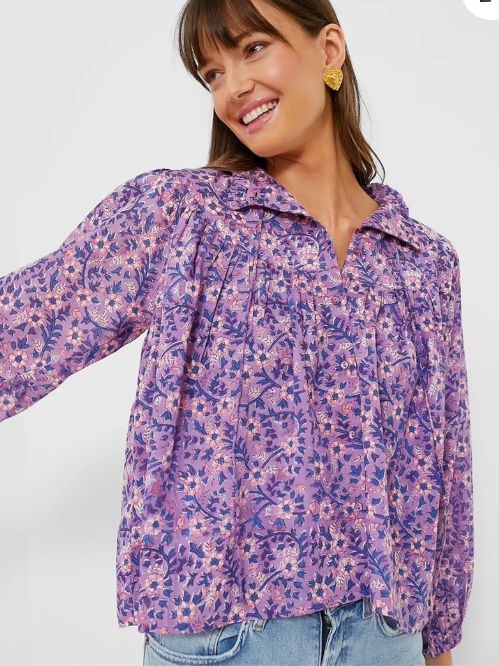 Emerson Fry Emmaline Floral Peasant Boho Blouse Top Violet Wildflower Small